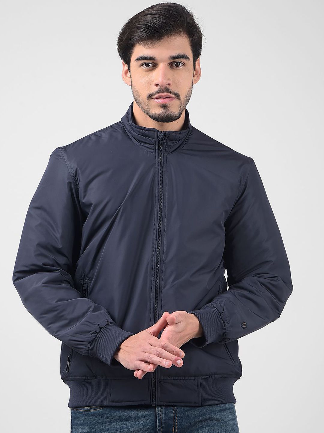 Numero Uno Men Mock Collar Solid Casual Lightweight Bomber Jacket