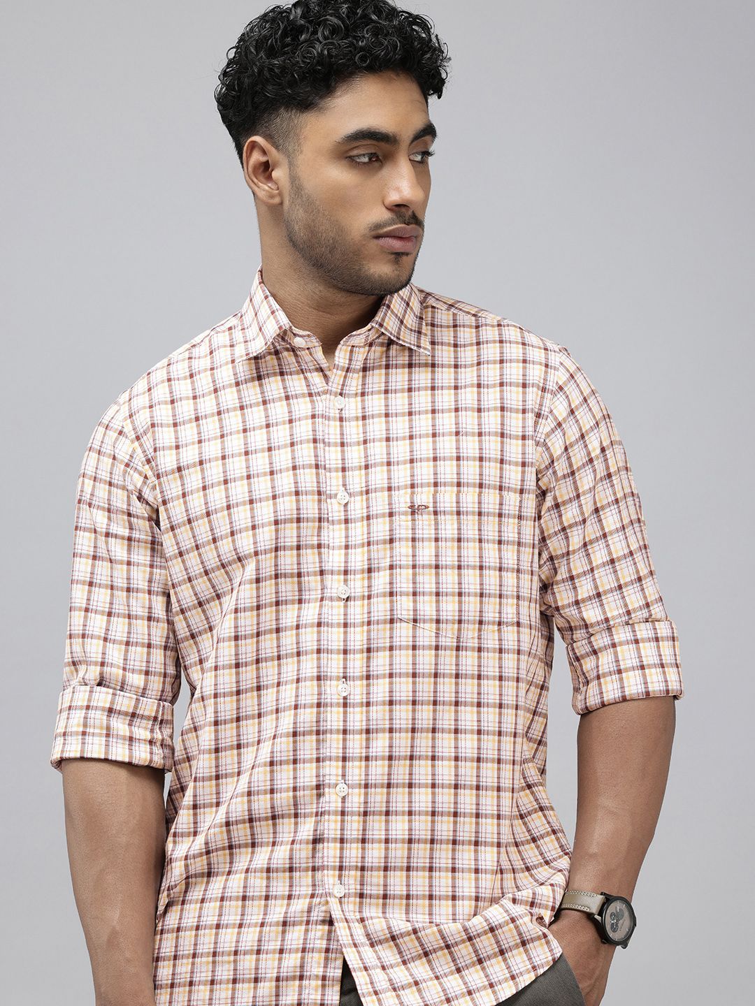 ColorPlus ColorPlus Micro Checks Opaque Pure Cotton Casual Shirt