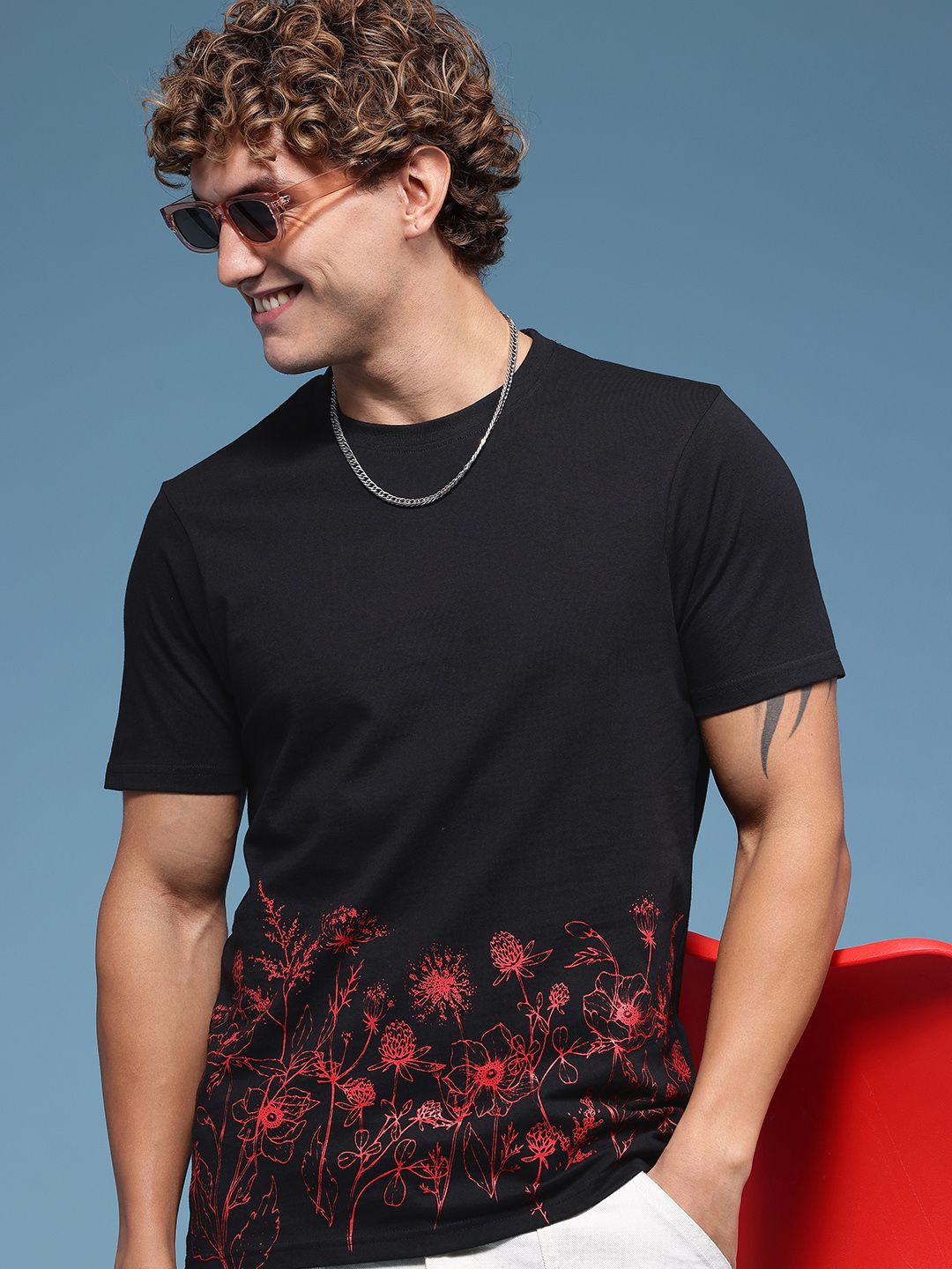HERE&NOW Floral Printed Pure Cotton T-shirt