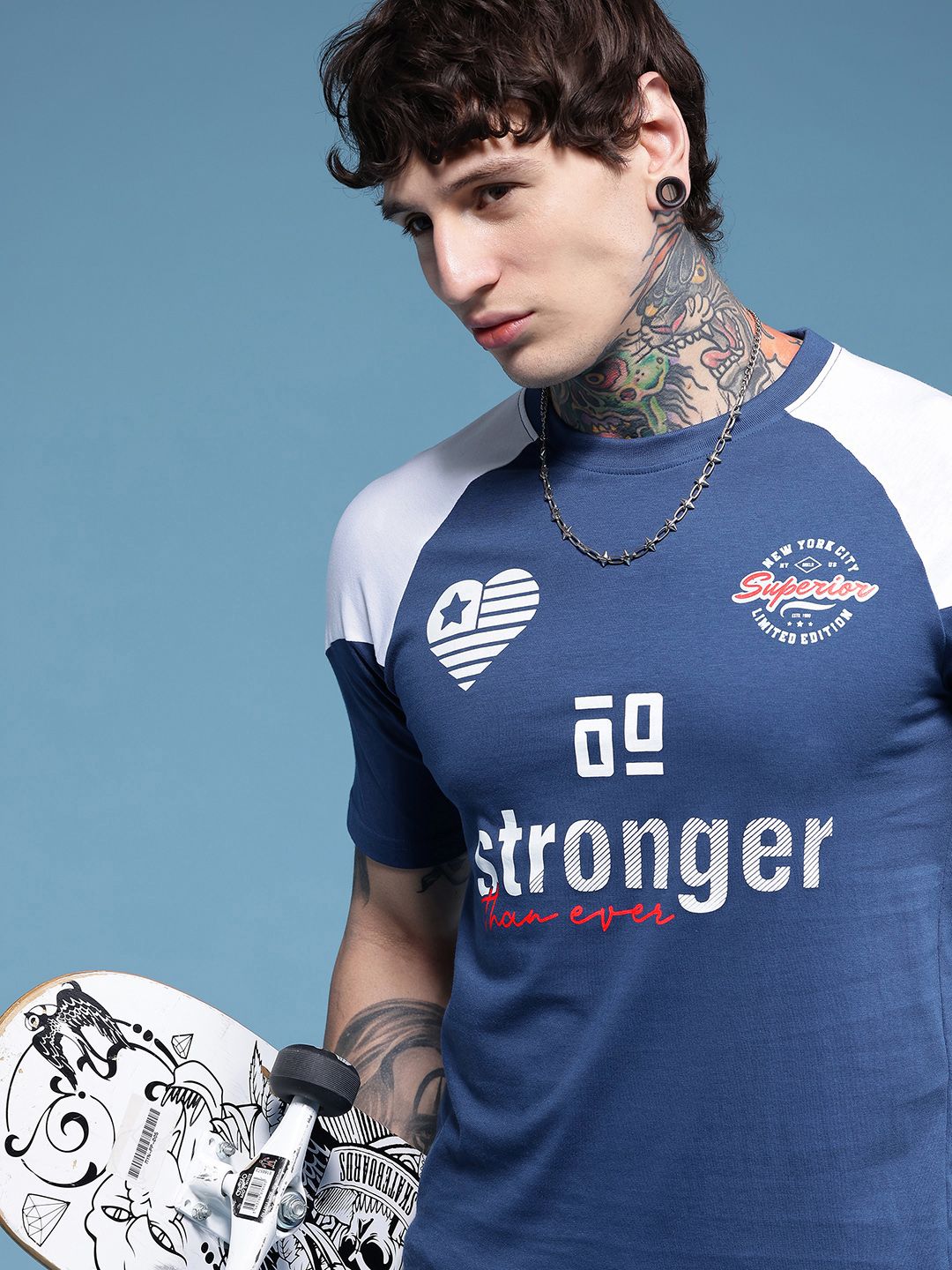 HERE&NOW Typography Printed Raglan Sleeves Pure Cotton T-shirt