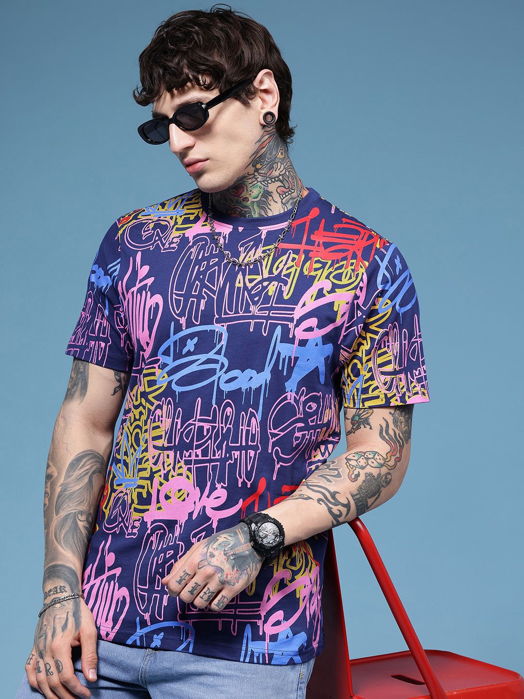 HERE&NOW Typography Printed Drop-Shoulder Sleeves Pure Cotton Relaxed T-shirt