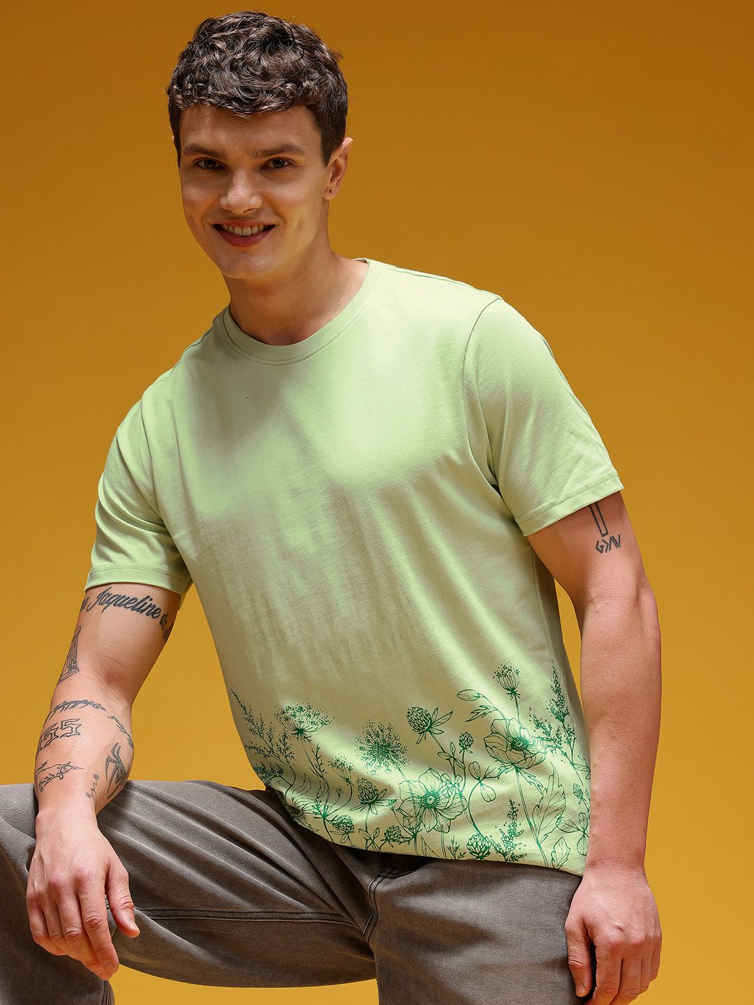 HERE&NOW Men Floral Printed Pure Cotton T-shirt