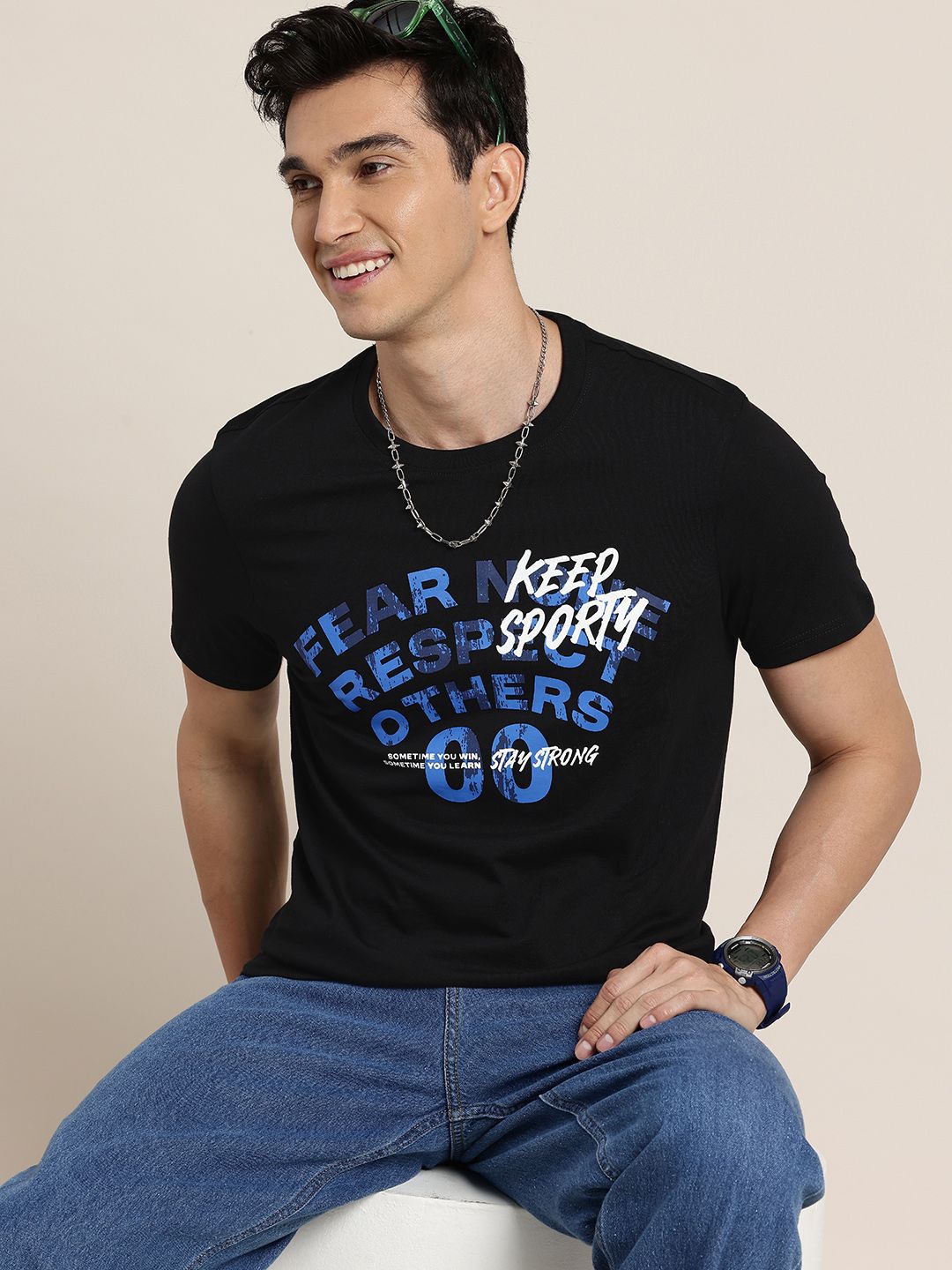 HERE&NOW Typography Printed Pure Cotton T-shirt