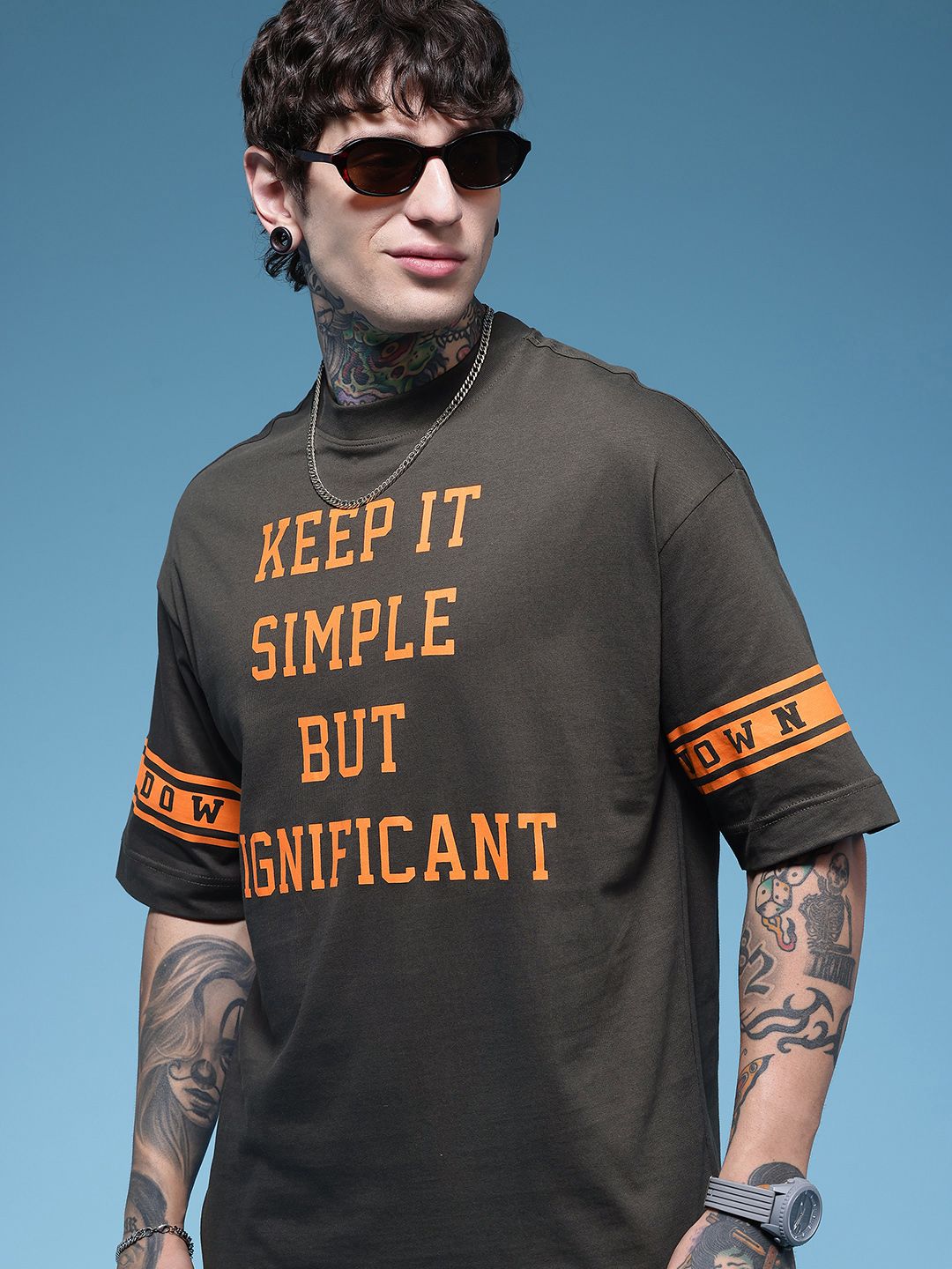 HERE&NOW Pure Cotton Typography Printed Relaxed Fit T-shirt