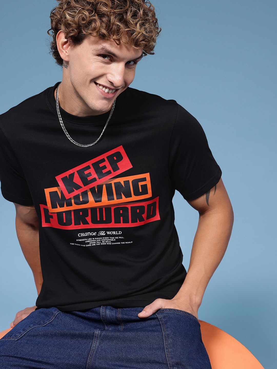 HERE&NOW Typography Printed Pure Cotton T-shirt
