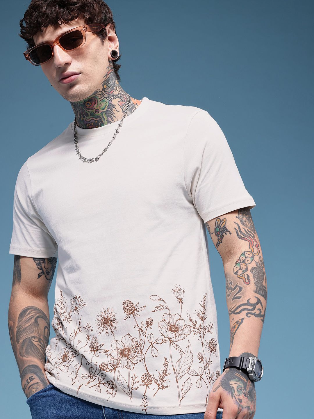 HERE&NOW Pure Cotton Floral Printed T-shirt