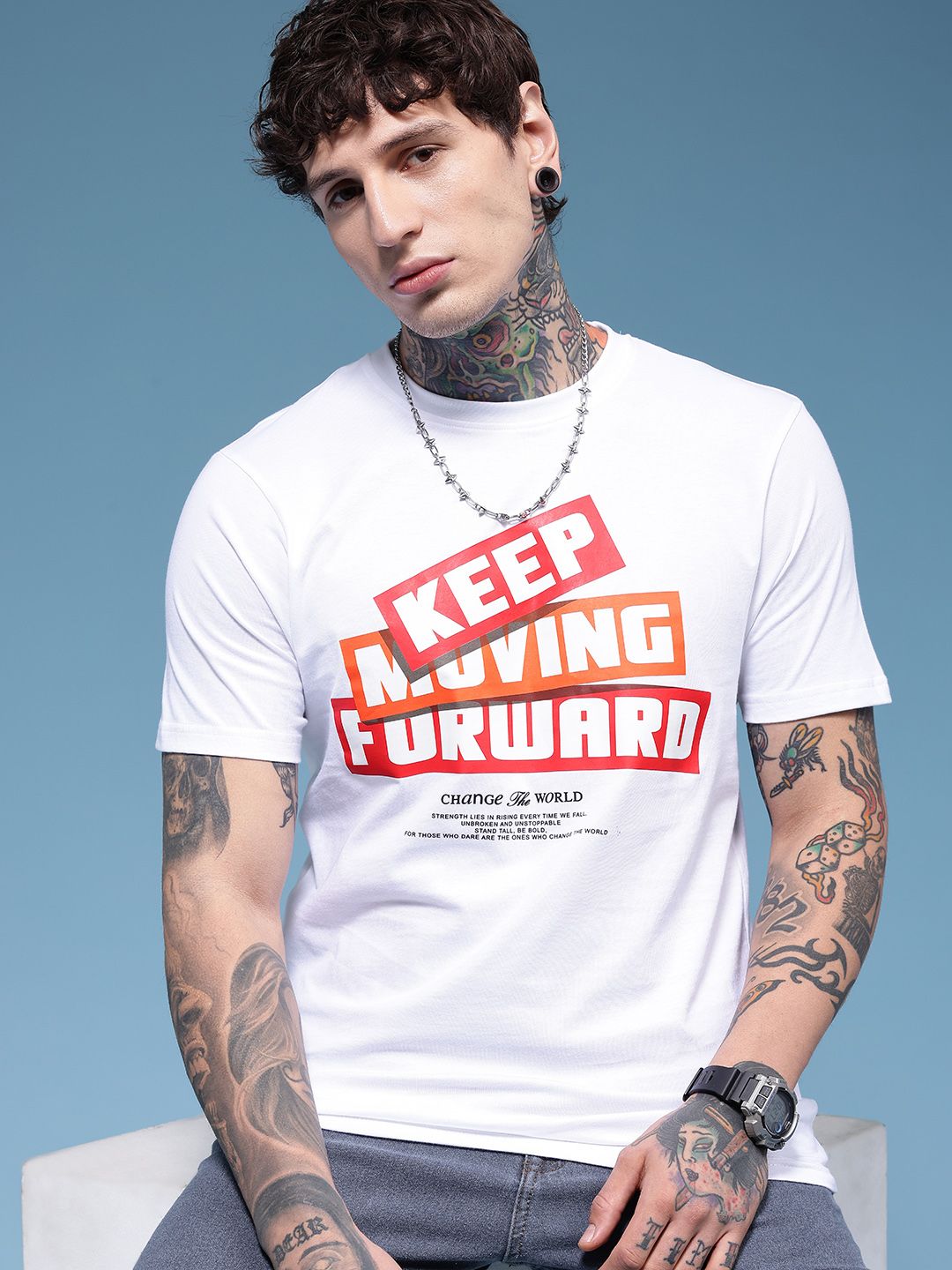 HERE&NOW Typography Printed Pure Cotton T-shirt