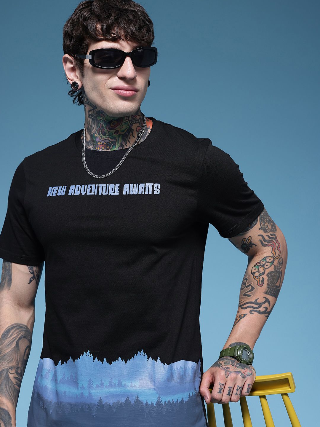 HERE&NOW Pure Cotton Graphic Printed T-shirt