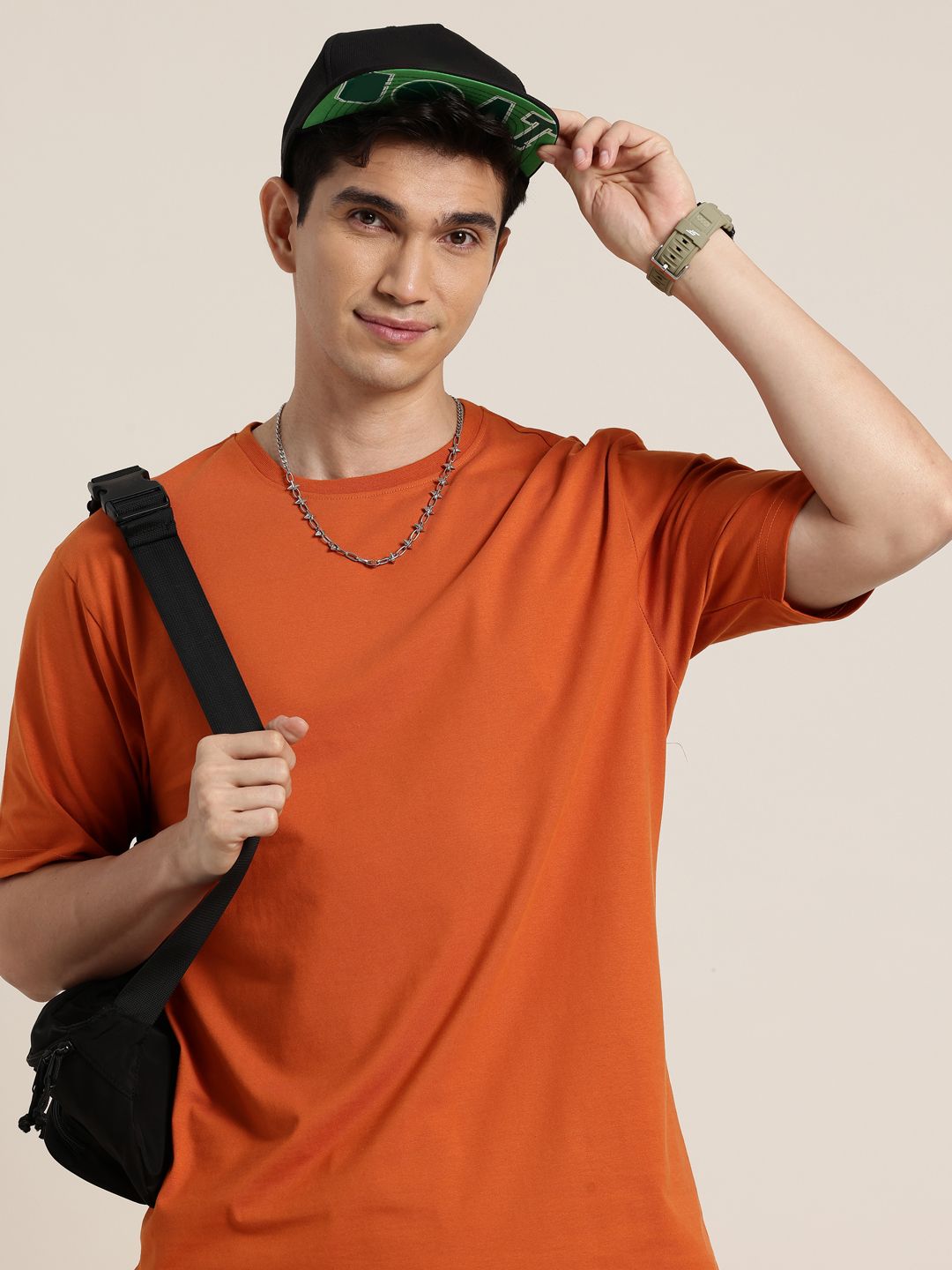 HERE&NOW Drop-Shoulder Sleeves Relaxed Fit Pure Cotton T-shirt
