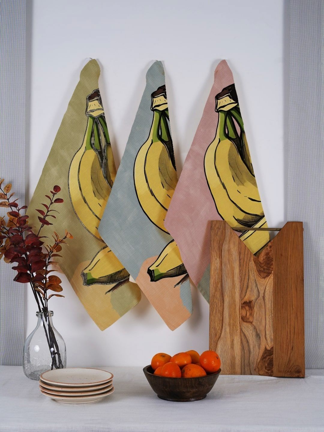 Ratan Cart Yellow & Pink 3 Pieces Printed Cotton Kitchen Towels