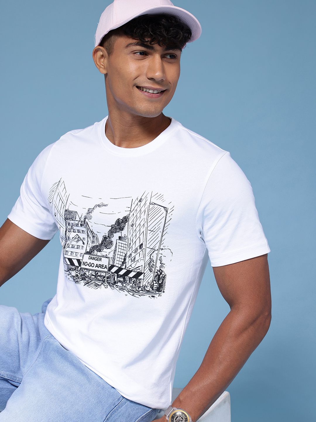 HERE&NOW Pure Cotton Graphic Printed T-shirt