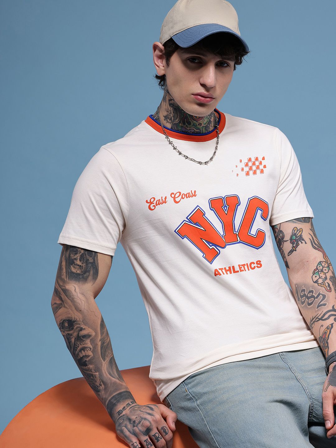 HERE&NOW Pure Cotton Typography Printed T-shirt