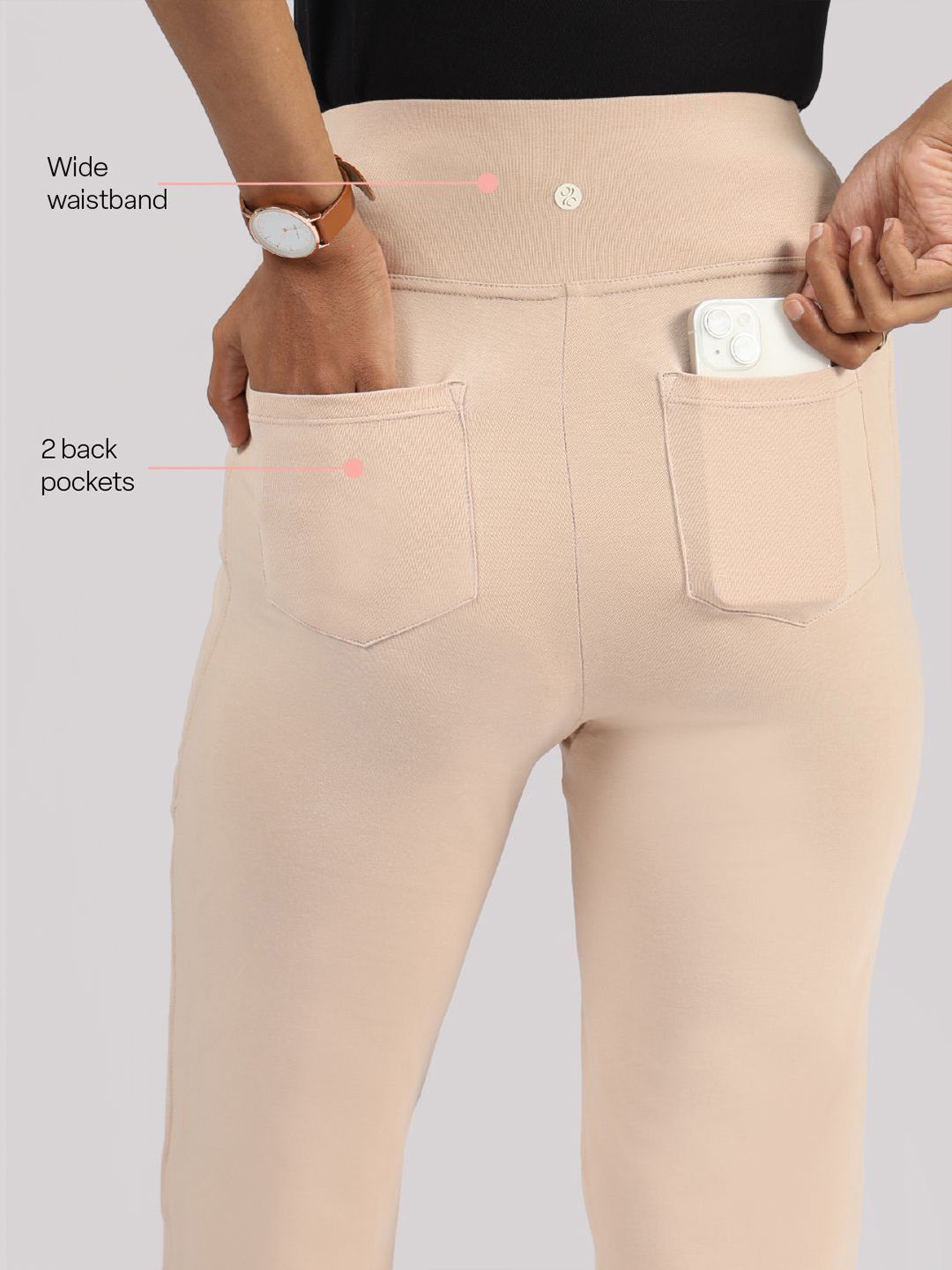 BlissClub Women AM PM Cotton Straight Pants | Wide Waistband | High Rise | Drawstring | 2 Pockets - View #2
