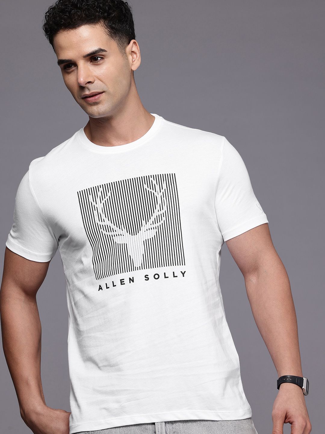 Allen Solly Brand Logo Printed Pure Cotton Slim Fit T-shirt