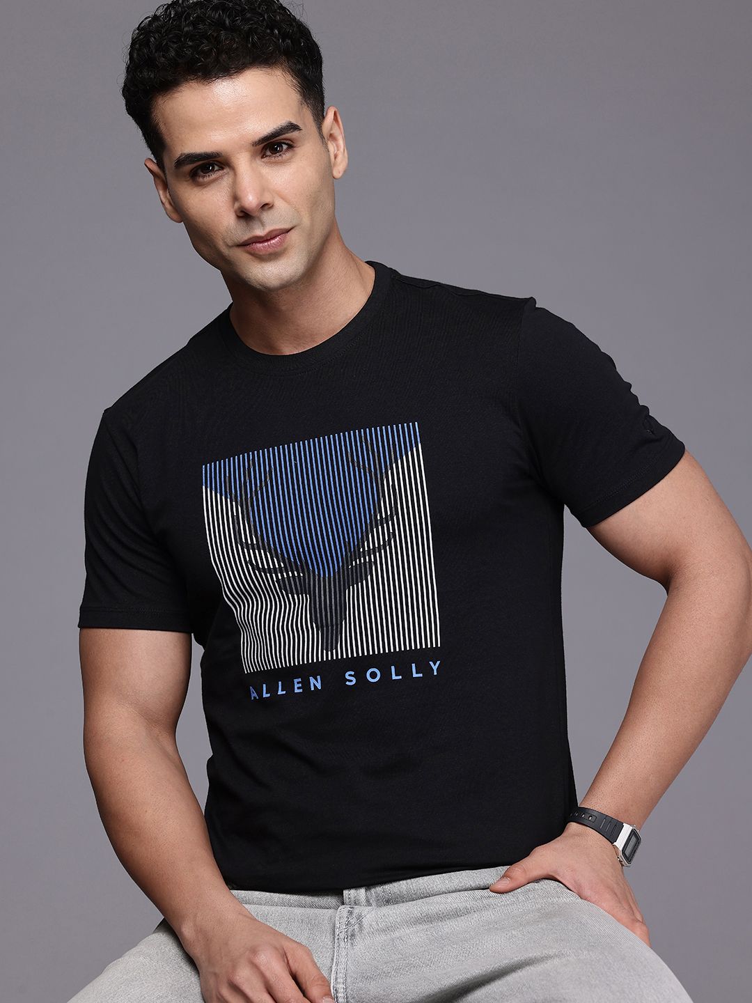 Pure Cotton Slim Fit T-shirt Allen Solly Brand Logo Printed Pure Cotton Slim Fit T-shirt