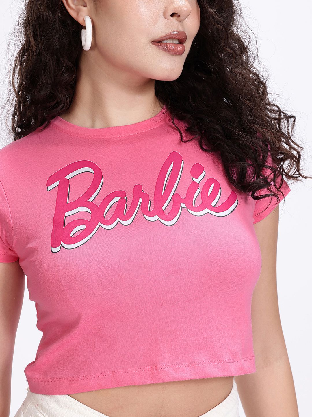 Buy Kook N Keech Pure Cotton Barbie Printed Crop T-shirt - Tshirts