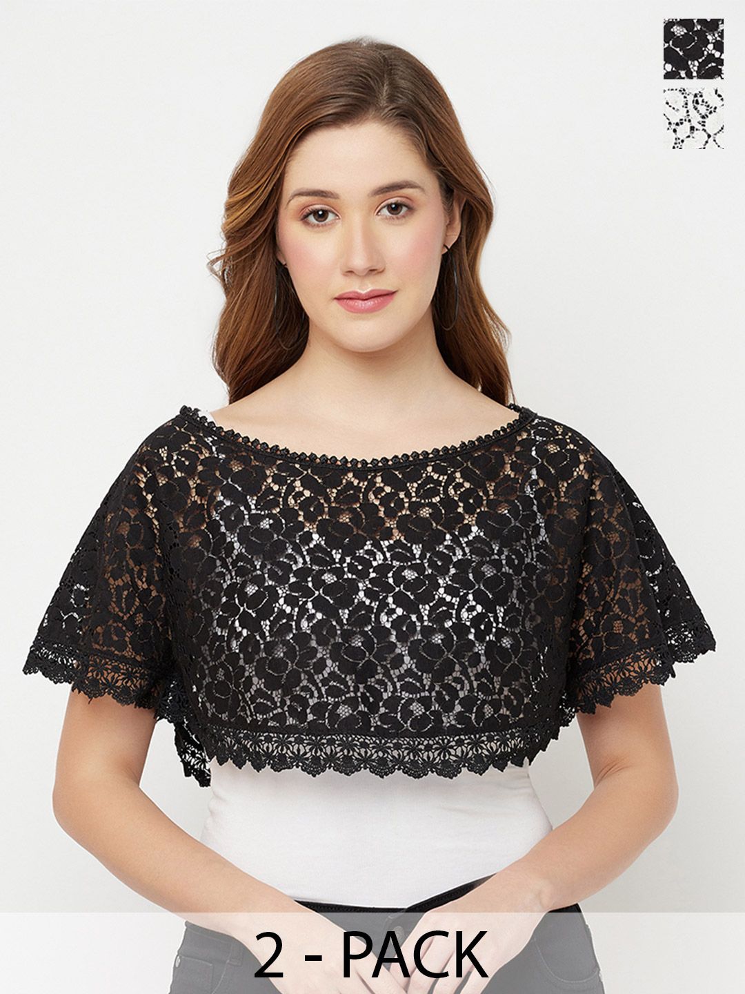 Espresso Pack Of 2 Self Design Crop Waterfall Shrugs