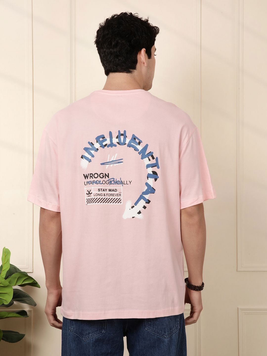 WROGN Men Typography Printed Round Neck Cotton Relaxed Fit T-shirt