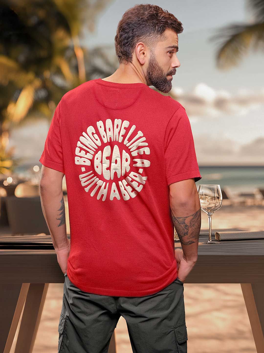 WROGN Men Typography Printed Round Neck Cotton Relaxed Fit T-shirt