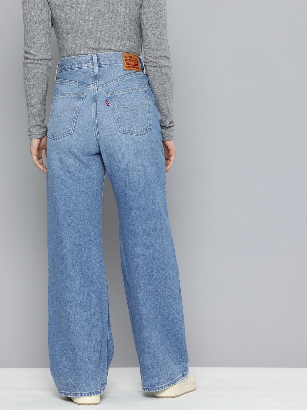 Blue Ribcage Bell Bottom Wide Leg Fit High Rise Jeans
