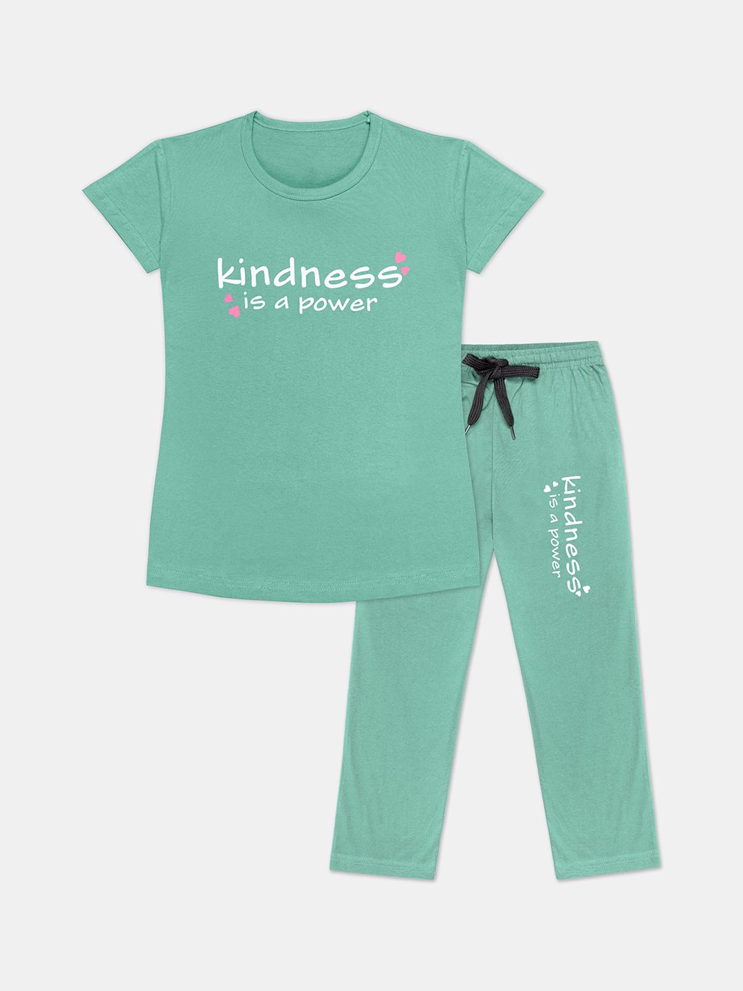 Tee Weavers Girls Cotton Blend Graphic Round Neck Printed Night Suit