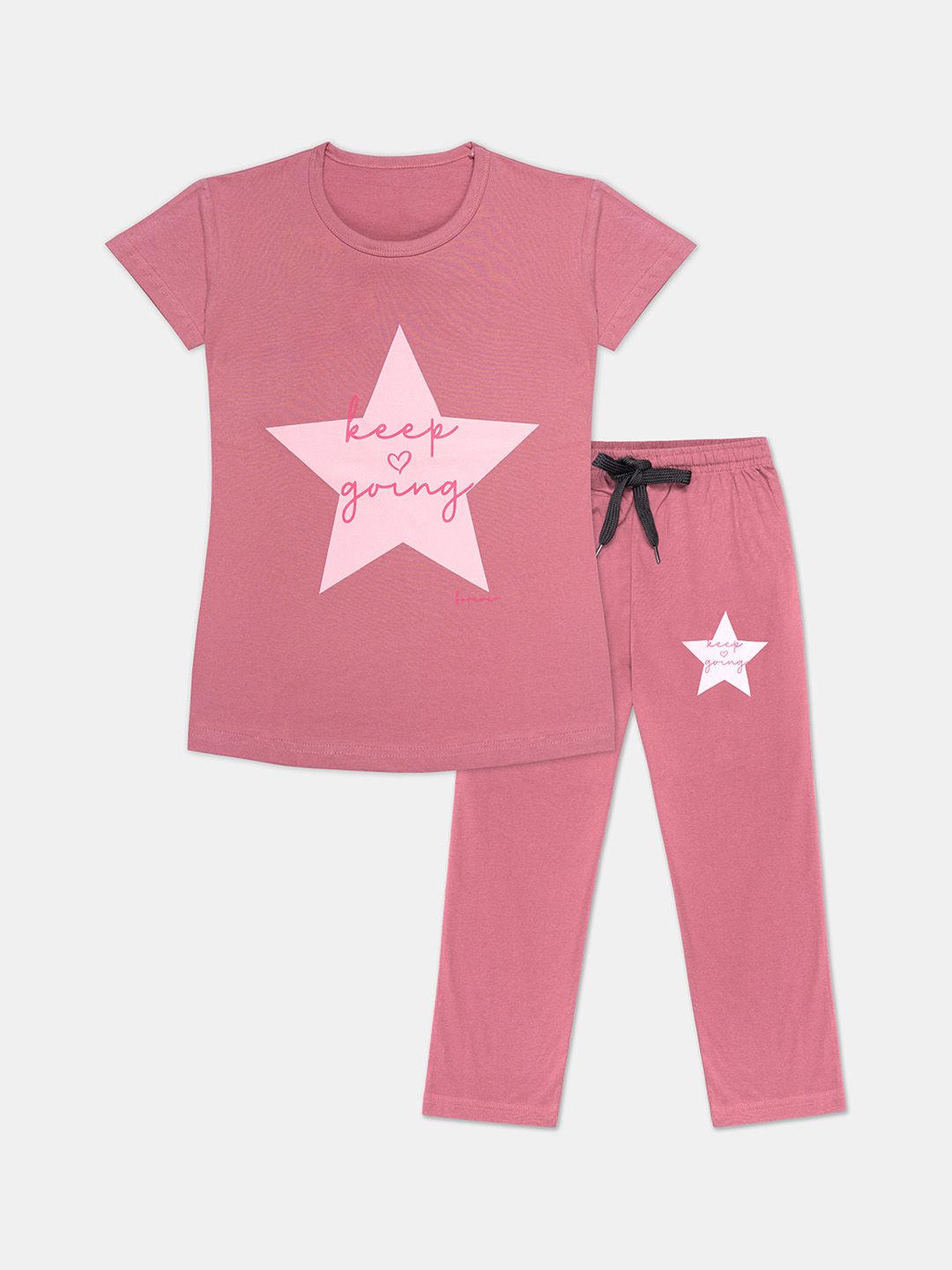 Tee Weavers Girls Pure Cotton Round Neck Printed Night Suit
