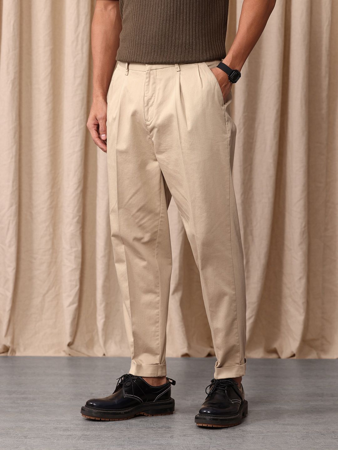 Buy Mr Bowerbird Men Liberal Fit Aasan Pleated Trousers - Trousers