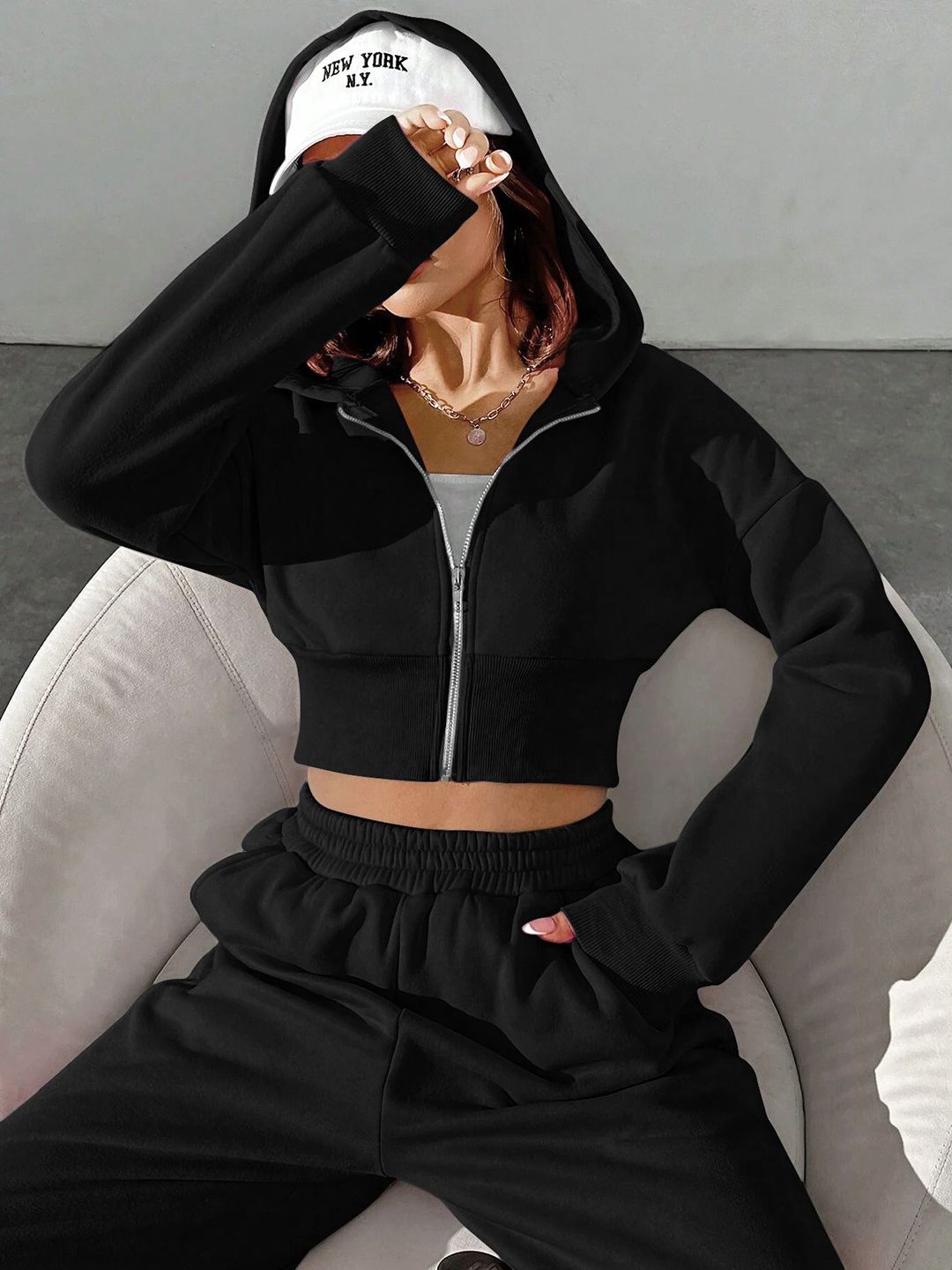 Buy Stylecast X Slyck Hooded Cropped Sweatshirt With Trouser - Co