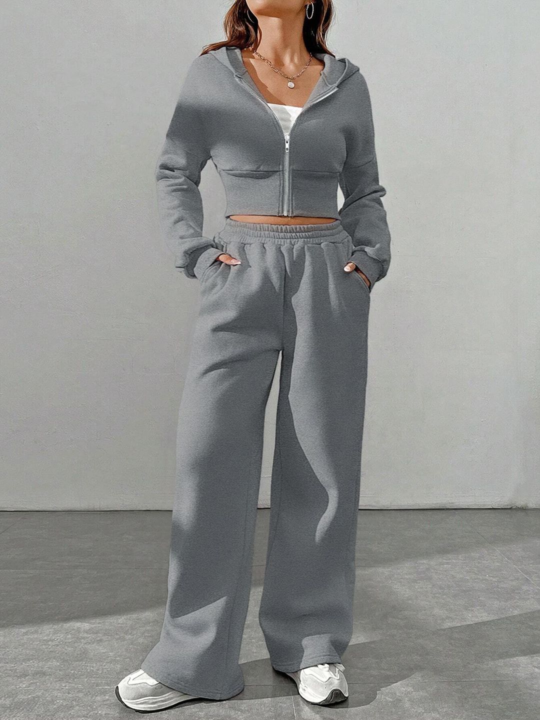 Buy Stylecast X Slyck Zip Up Hooded Cropped Sweatshirt With