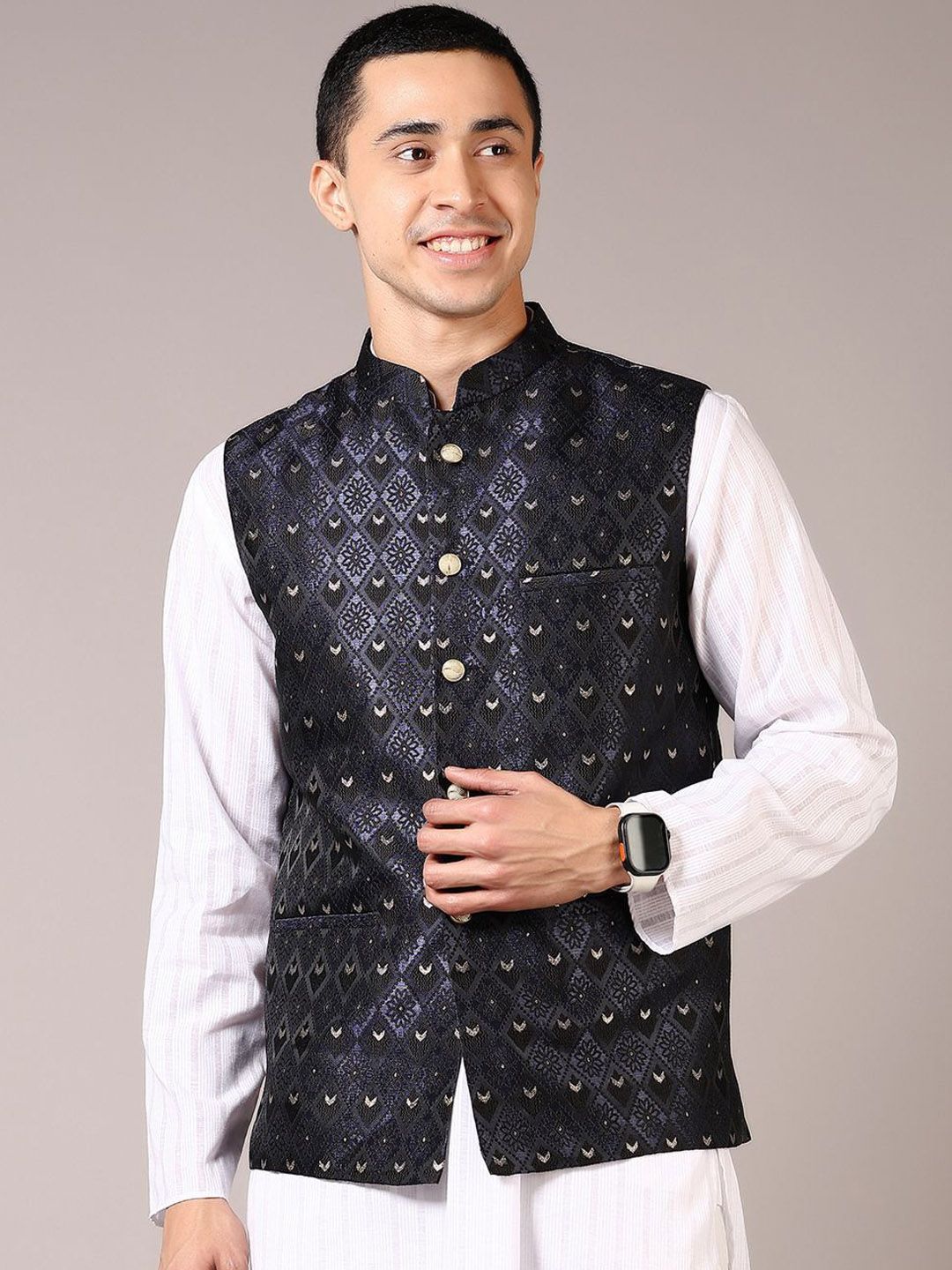 V-Mart Men Embroidered Woven Mandarin Collar Nehru Jackets