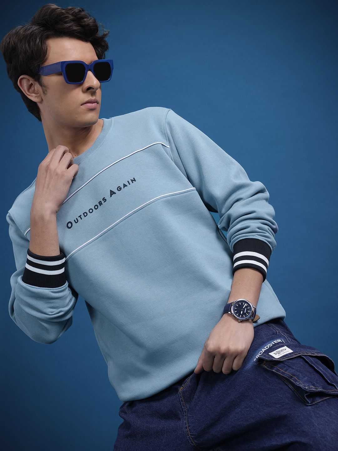 The Roadster Lifestyle Co. Typography & Striped Detail Sweatshirt