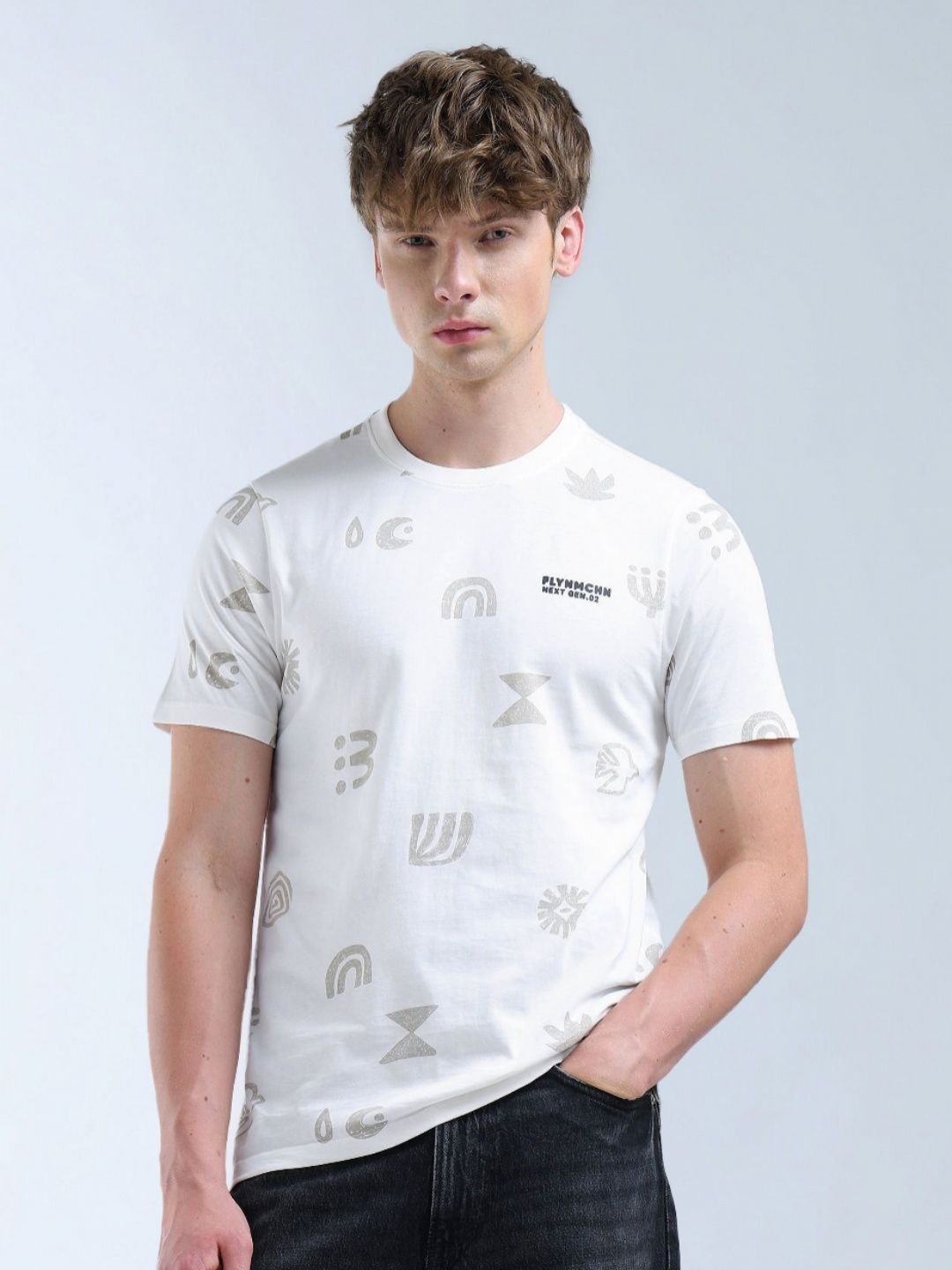 Flying Machine Flying Machine Conversational Printed Pure Cotton T-shirt