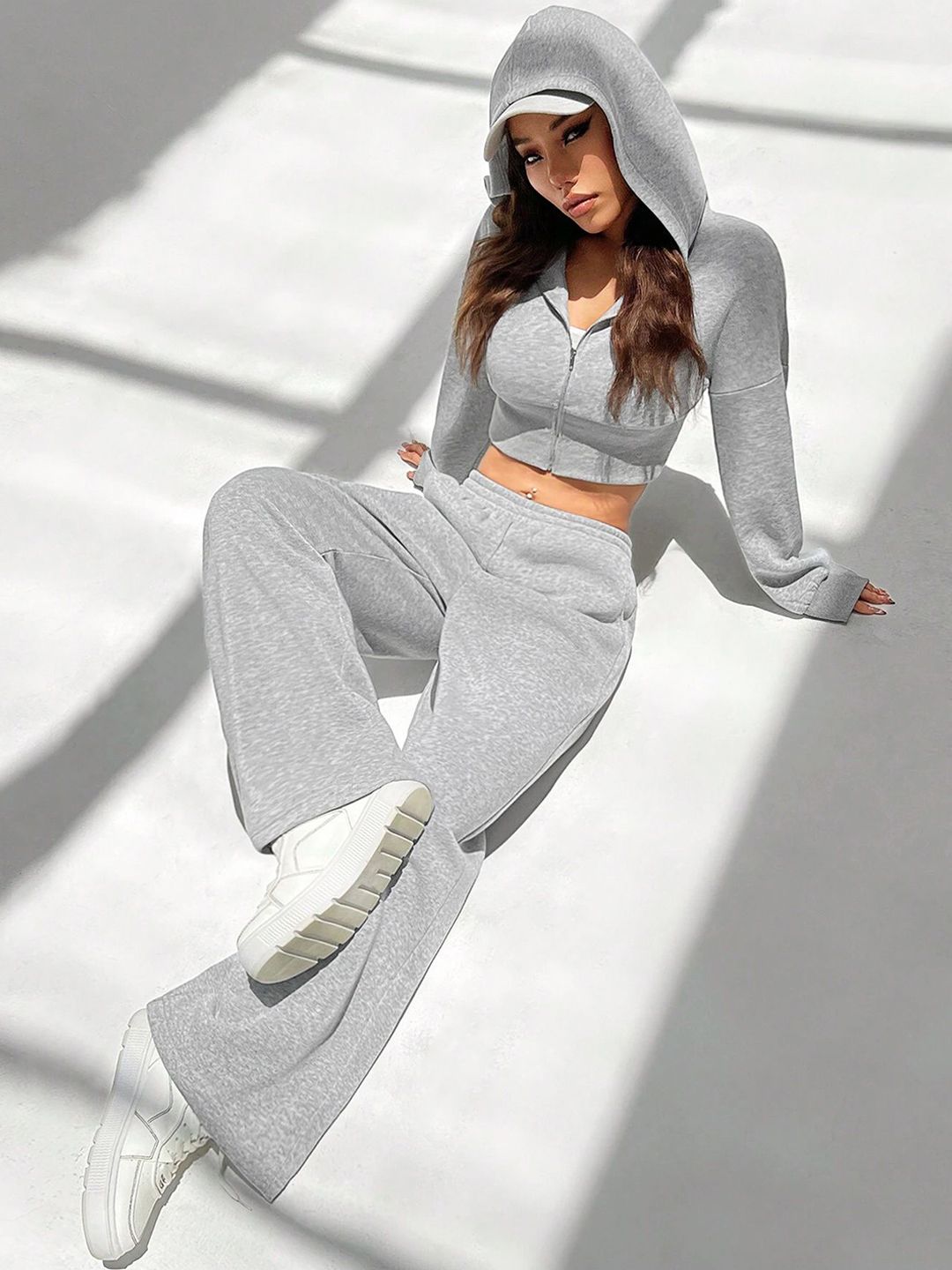 Buy Stylecast X Slyck Zip Up Hooded Cropped Sweatshirt With