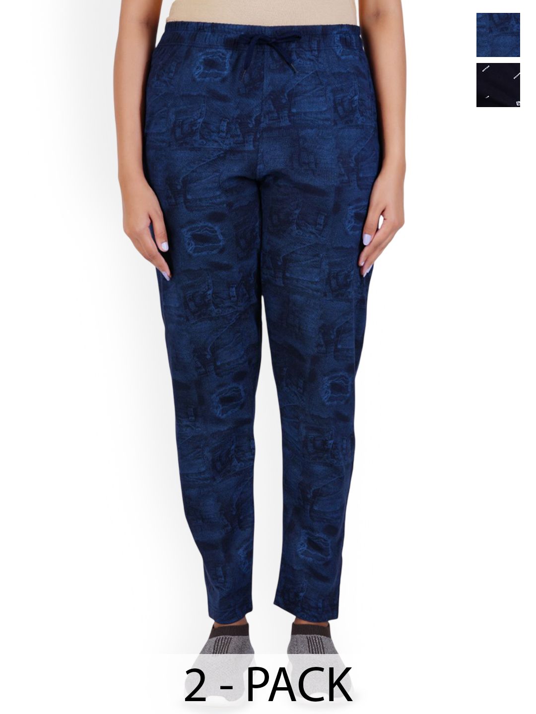 GUIDE GUIDE Women Pack Of 2 Printed Mid-Rise Cotton Track Pants