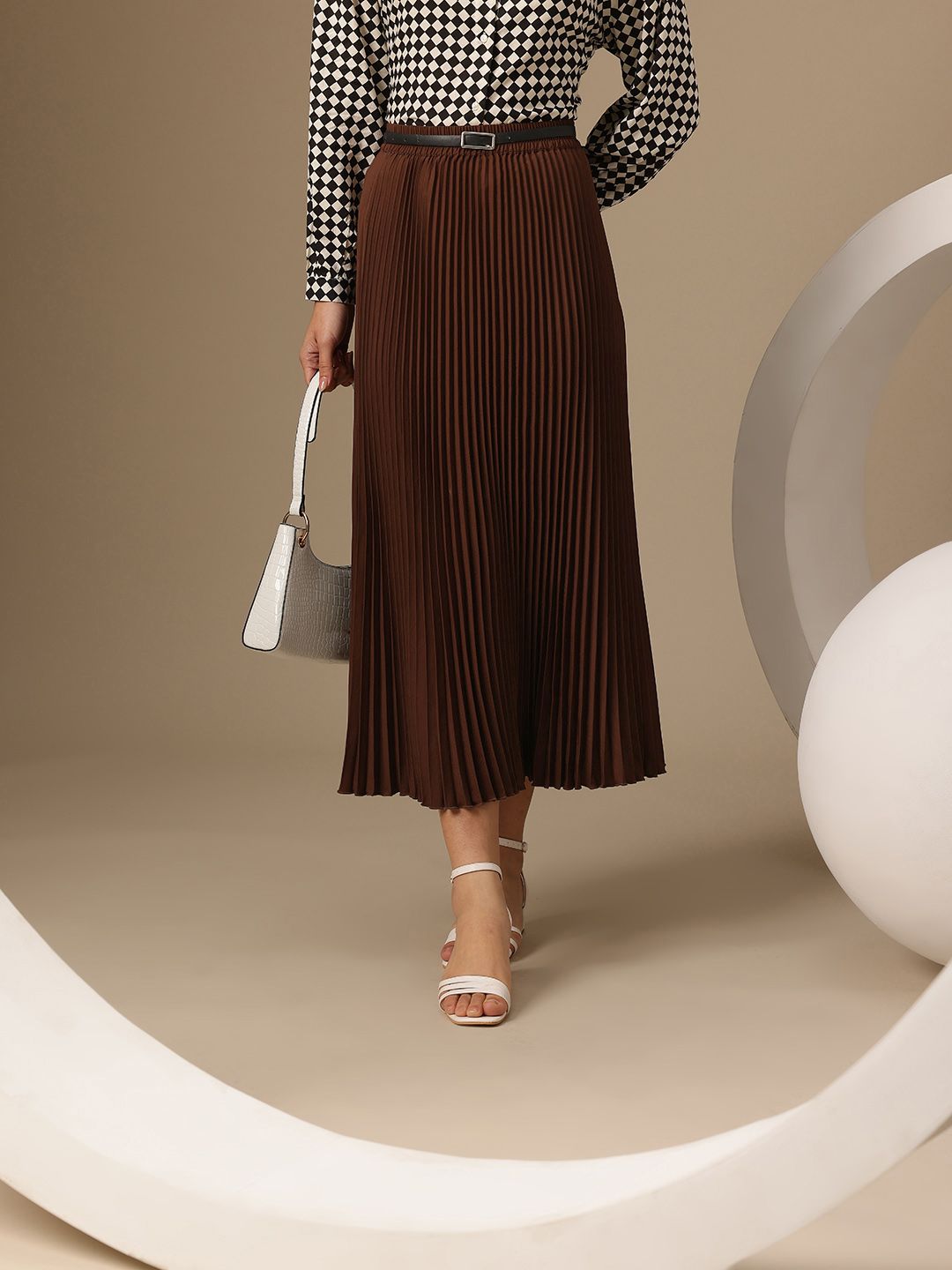 Buy Chemistry Accordion Pleats Maxi Flared Skirt - Skirts for