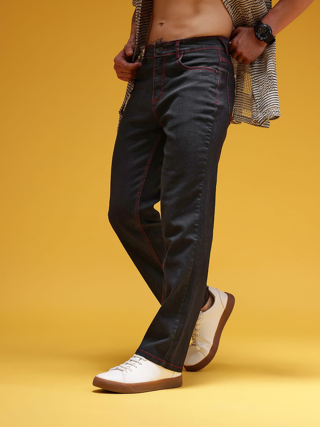 HERE&NOW Men Straight Fit Mid-Rise Stretchable Jeans