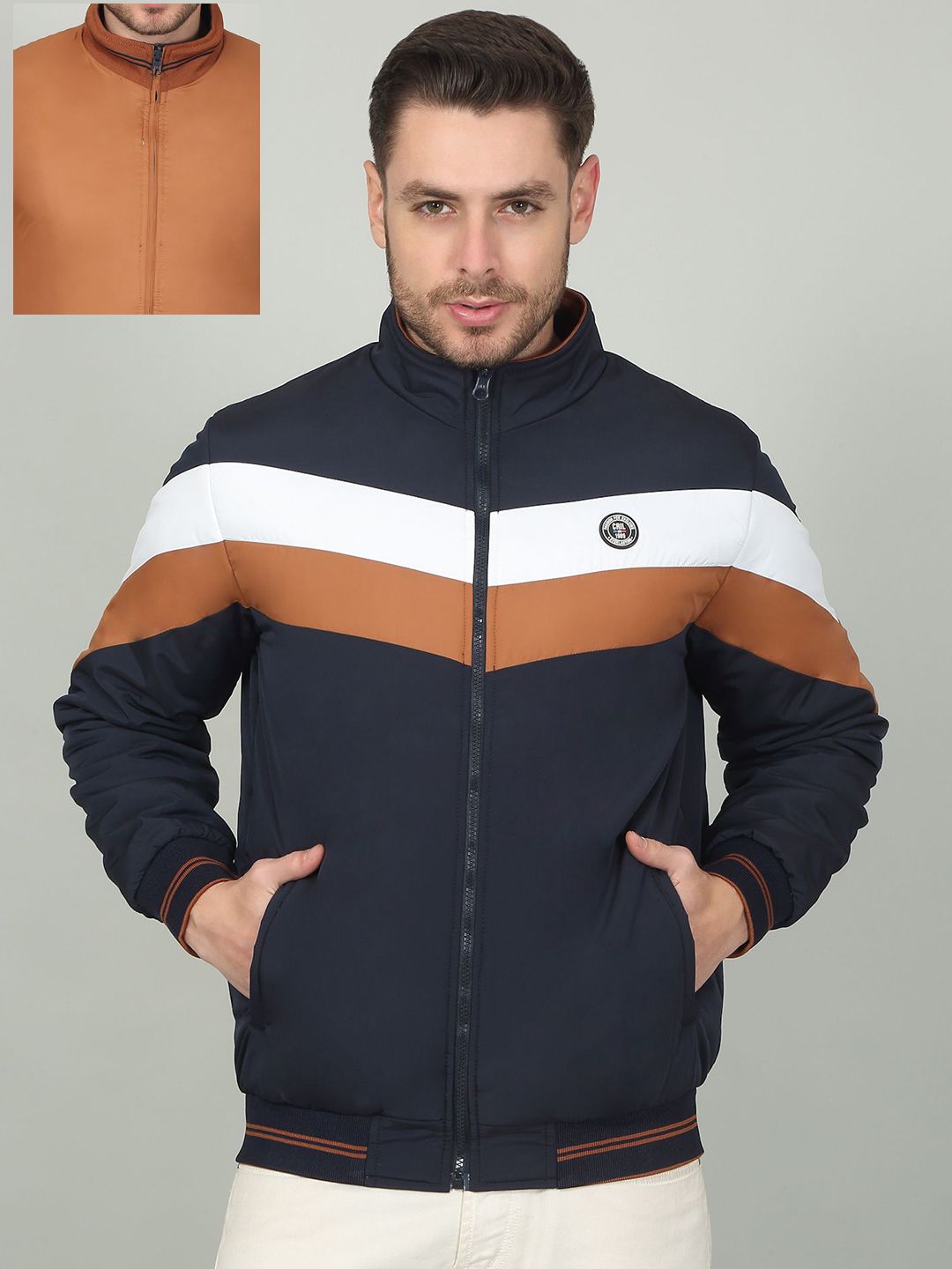 Cantabil Men Colourblocked Reversible Open Front Jacket