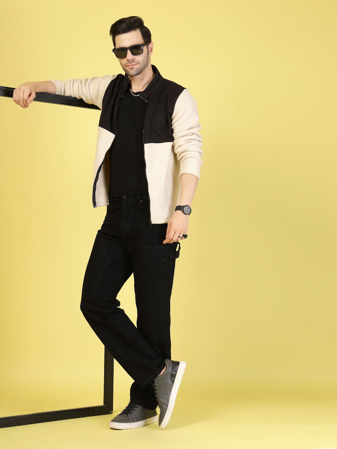 Rigo Men Mock Collar Colourblocked Fleece Casual Tailored Jacket