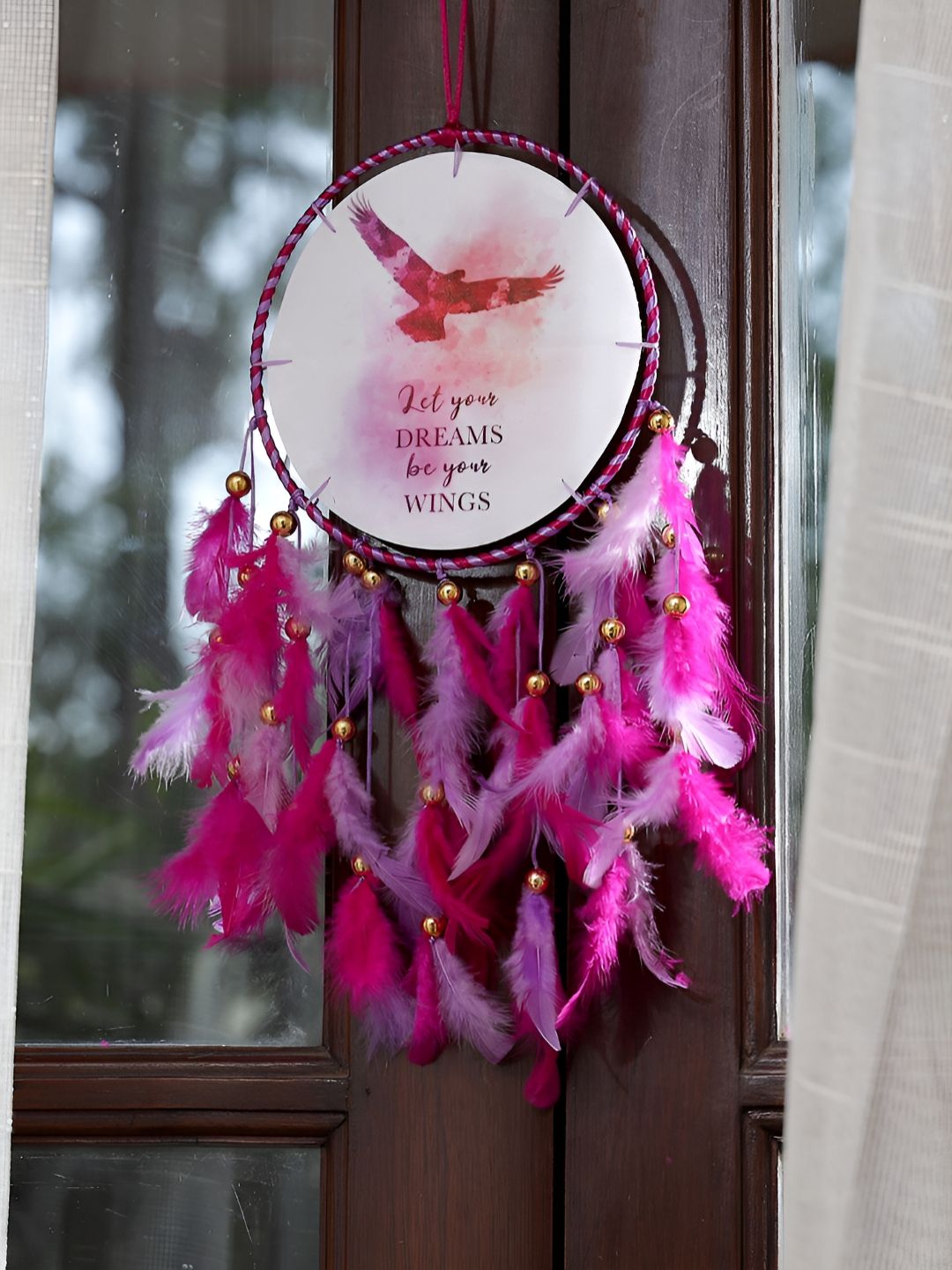DULI White & Pink Printed Dream Catcher Wall Hanging