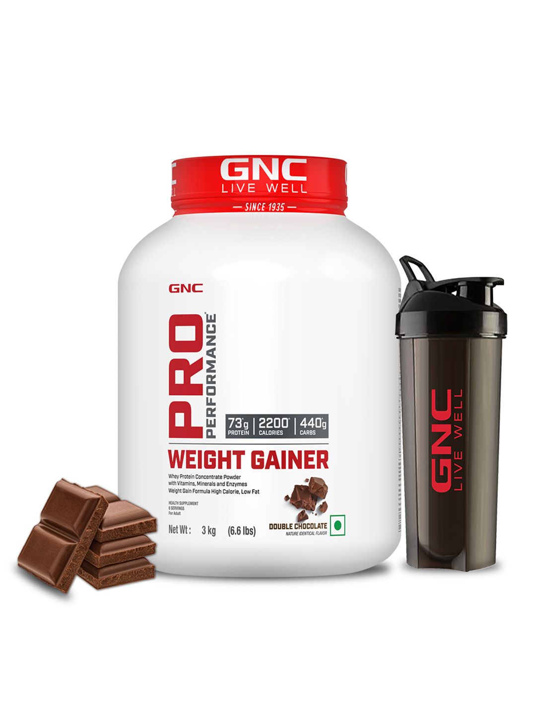 GNC Pro Performance Weight Gainer & Plastic Shaker 750ml Combo,  3kg  Double Chocolate