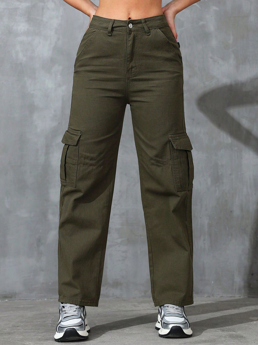 KATECLO Women Comfort Regular Fit Mid-Rise Easy Wash Cotton Cargos