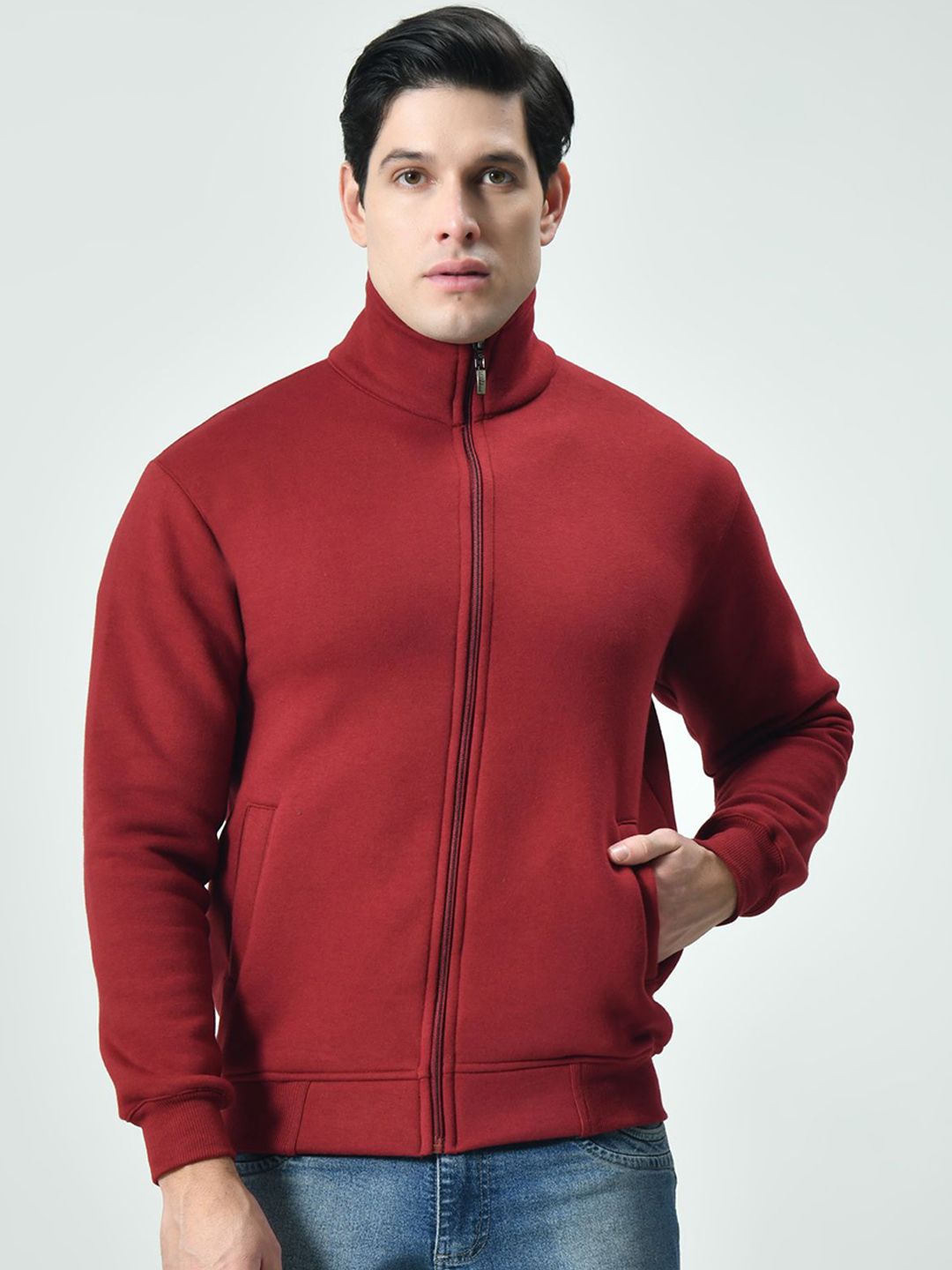 BAESD Men Mock Collar Solid Fleece Casual Lightweight Bomber Jacket