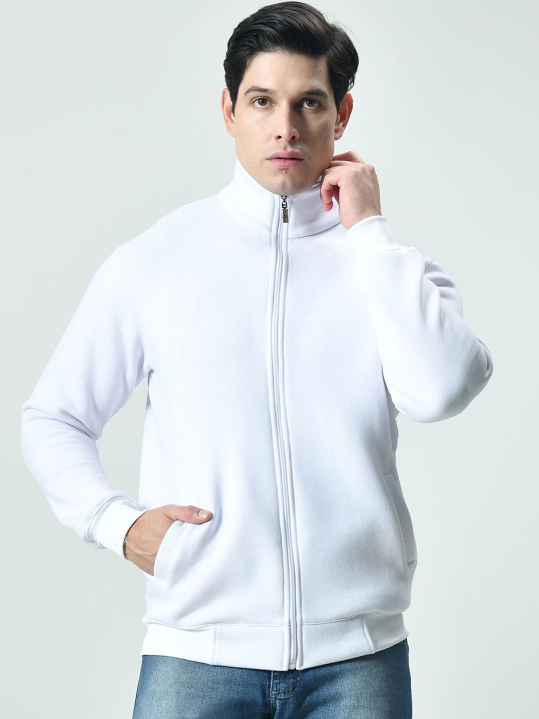 BAESD Men Mock Collar Solid Fleece Casual Lightweight Bomber Jacket