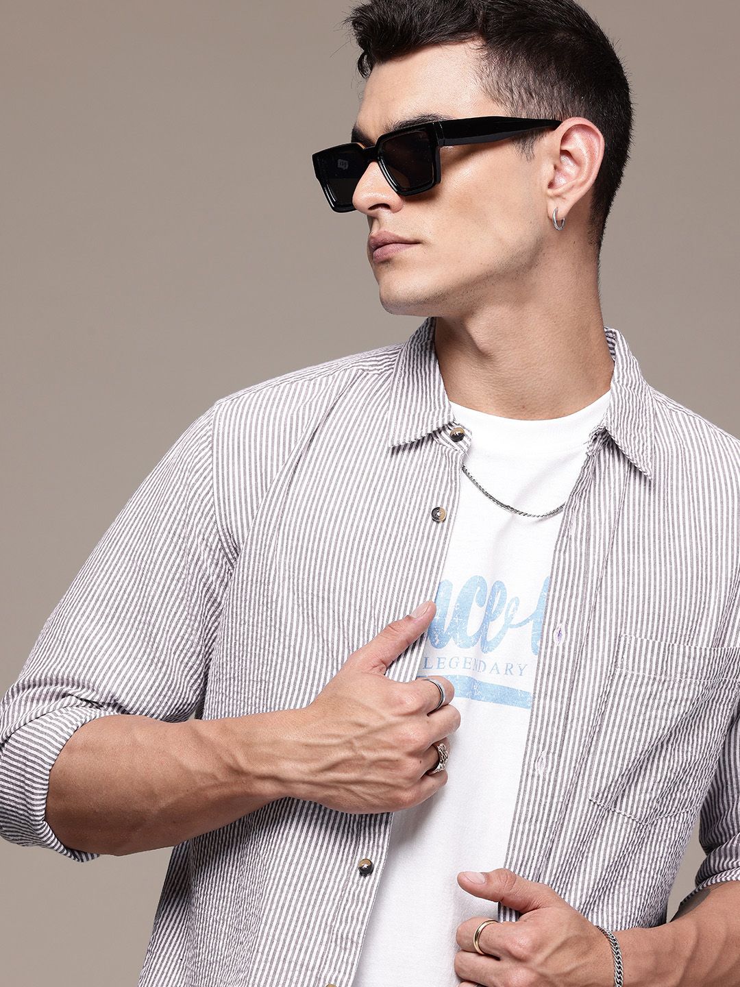 Roadster The Roadster Lifestyle Co. Seersucker Striped Casual Shirt