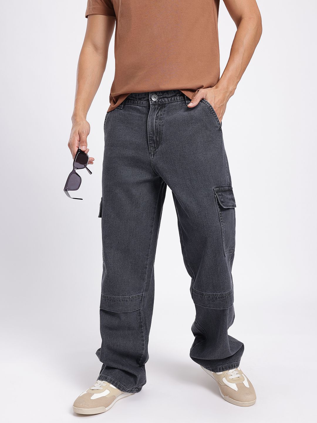 glitchez Men Mid-Rise Pure Cotton Baggy Fit Cargo-Style Jeans