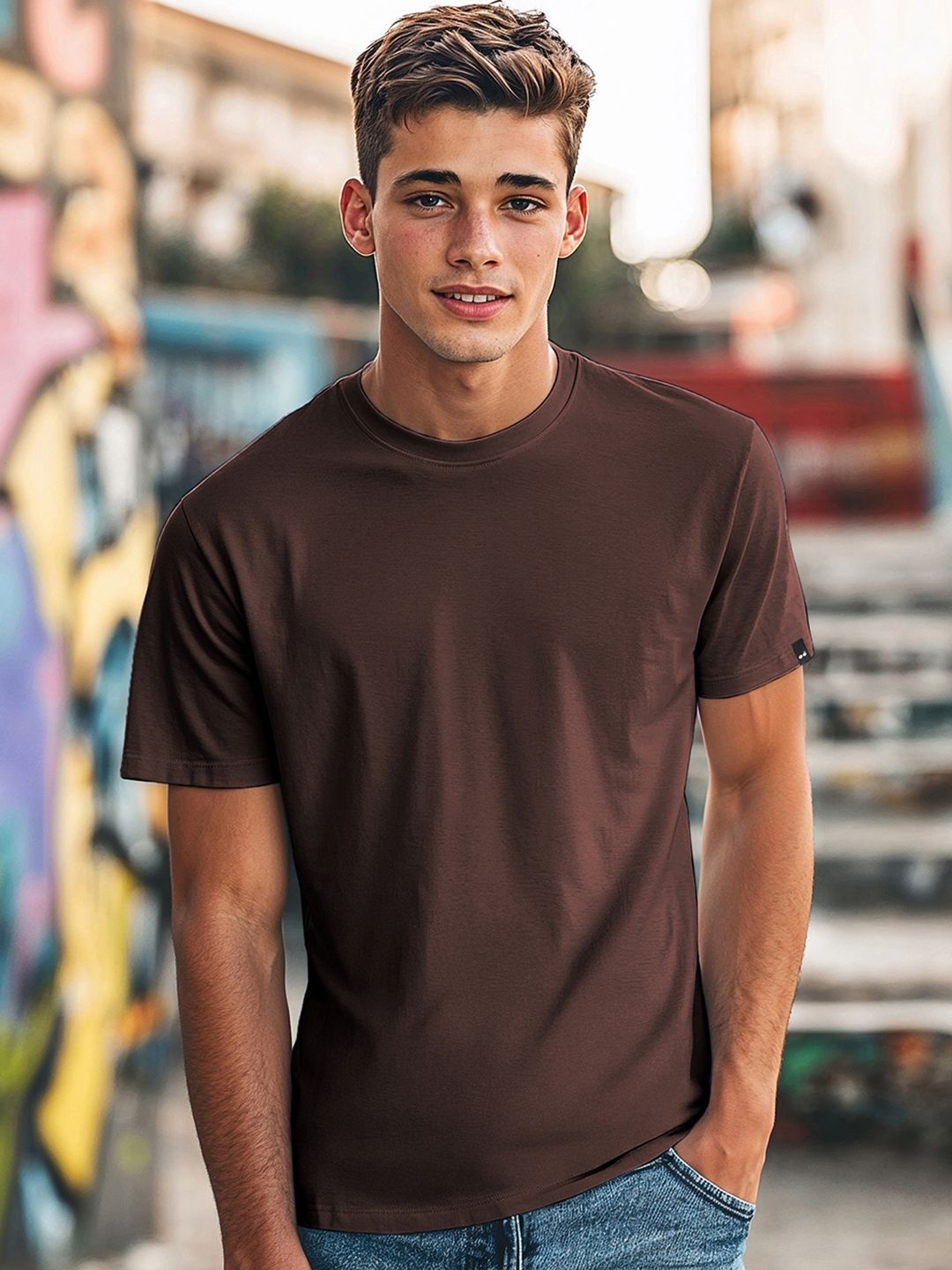 Bewakoof Men Solid Round Neck Cotton T-shirt