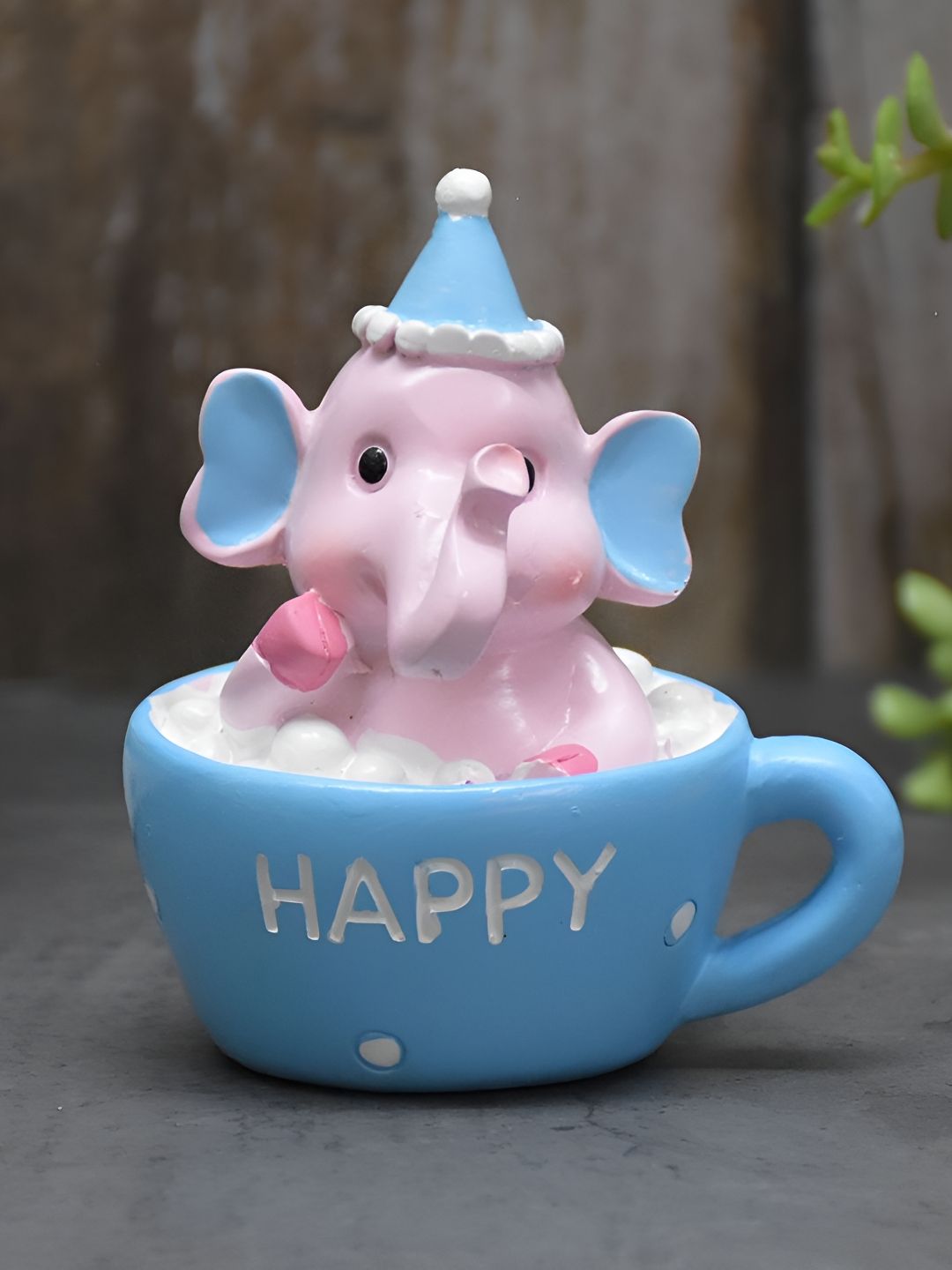 Vikarafty Cute Elephant with Baby Elephant Blue Polyresin Matte Living Room Tiny Showpiece - 3.3 Inches