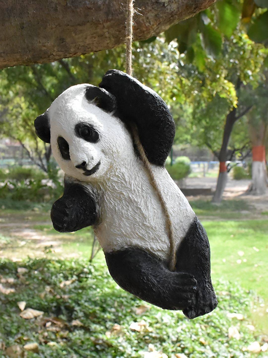 Vikarafty Climbing Rope Panda White Polyresin Natural Living Room Medium Showpiece - 12.9 Inches
