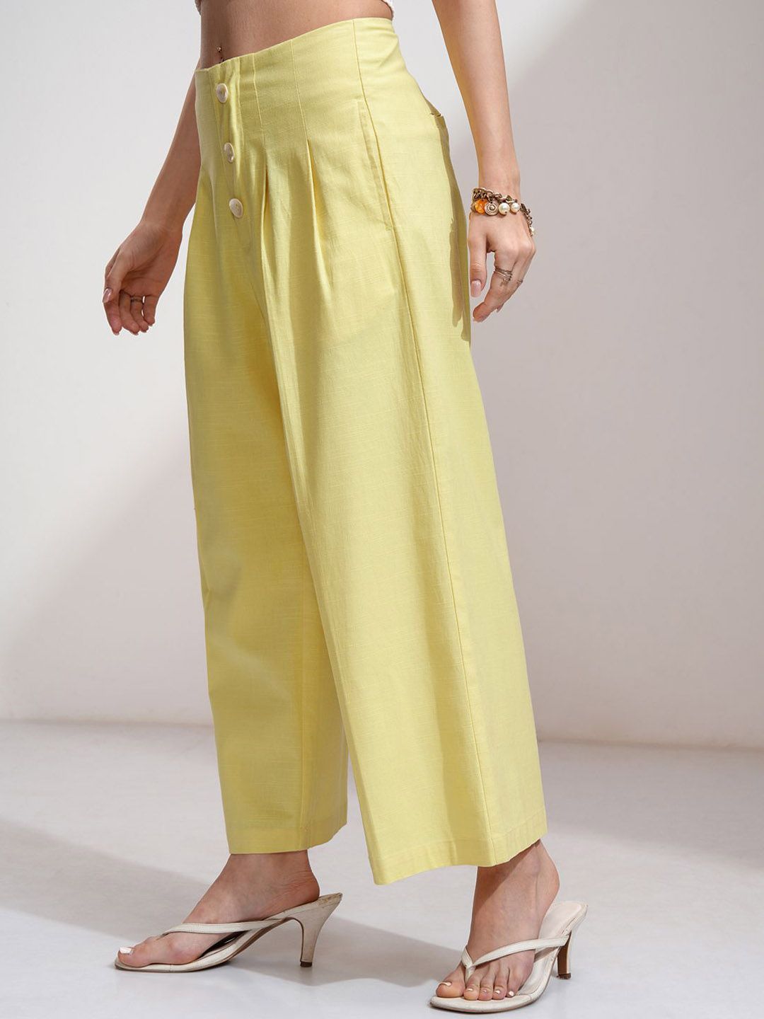 linen × rayon tuck wide slacks Buy Tokyo Talkies Women Solid Linen Pleated Wideleg Trouser
