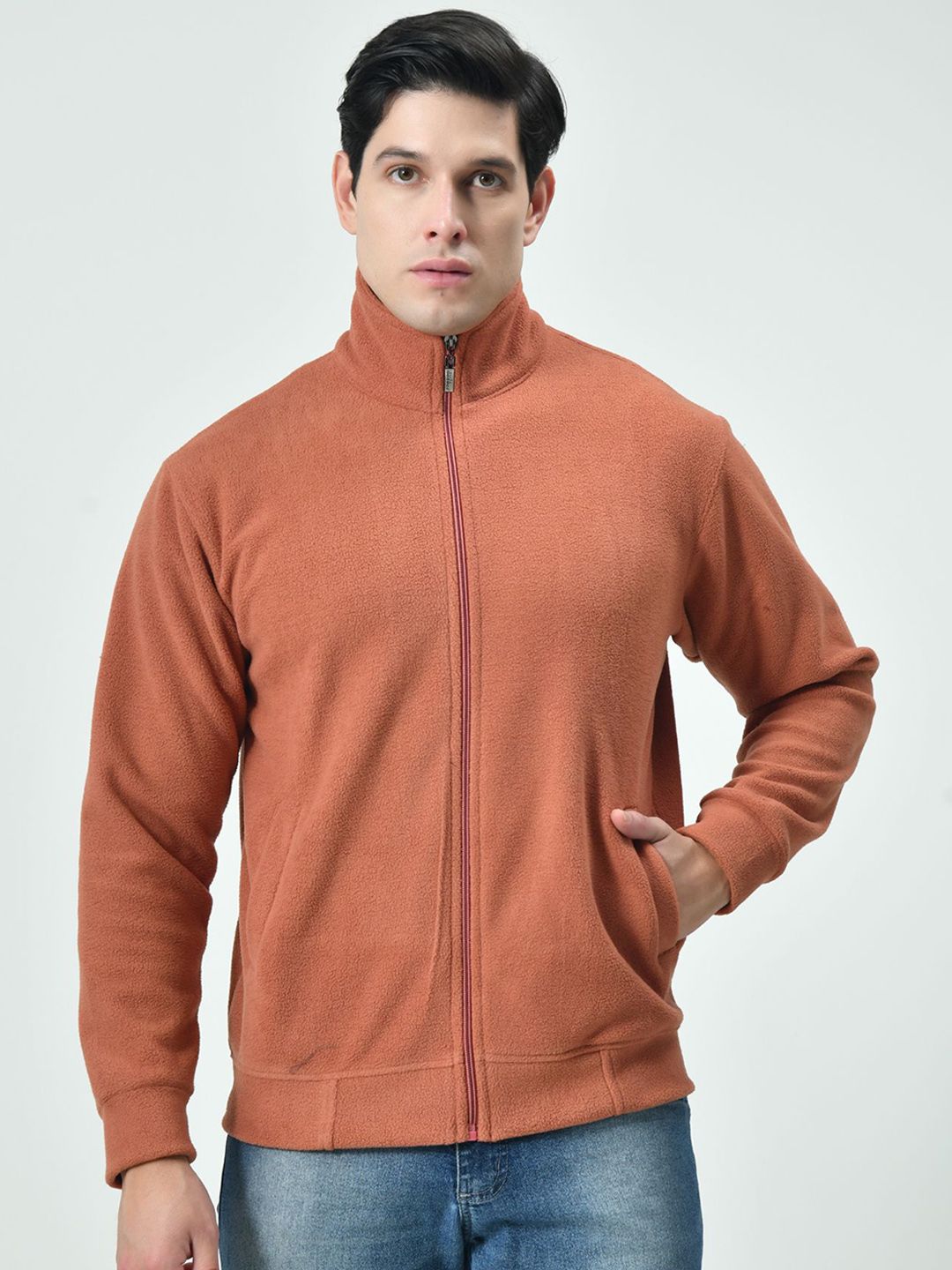 BAESD Men Mock Collar Solid Woollen Casual Lightweight Bomber Jacket